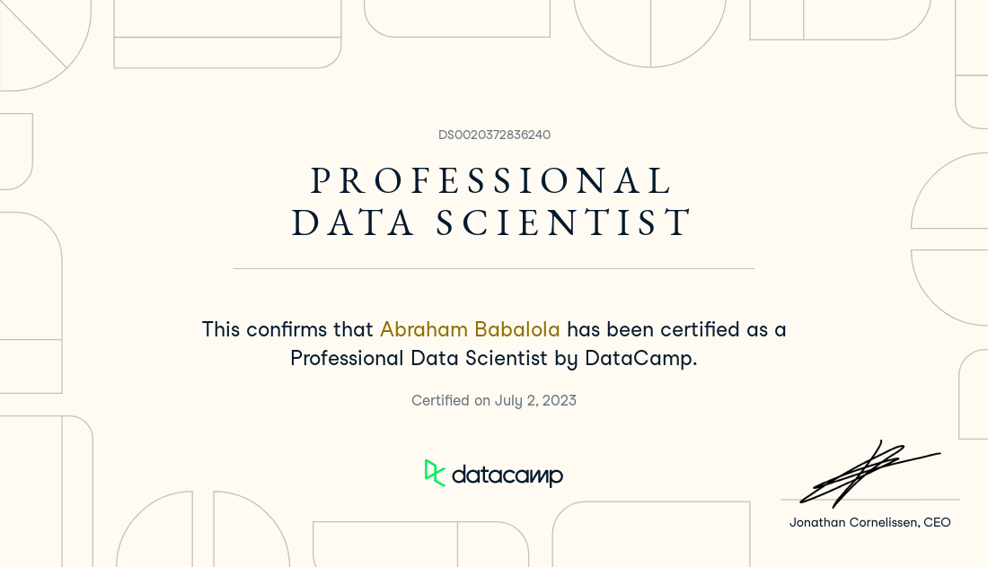 DataCamp Data Scientist Certificate
