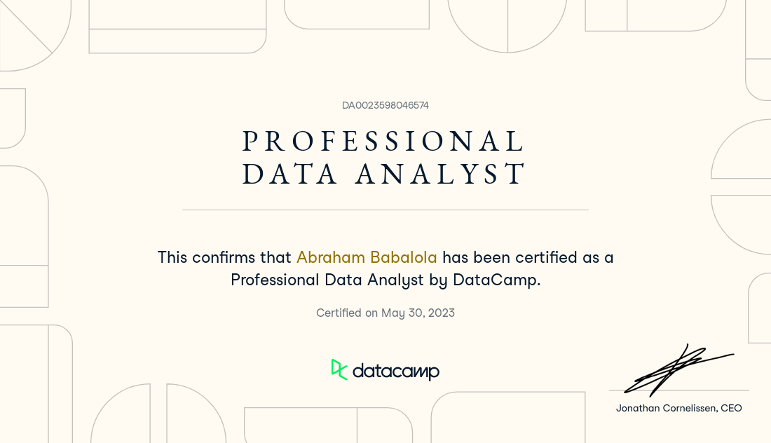 DataCamp Data Analyst Certificate